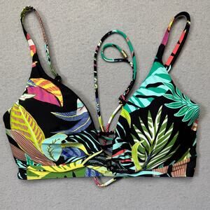 Coco Reef Women's Astra Printed V-Neck Bikini Top Black Multi 36D-38D $90